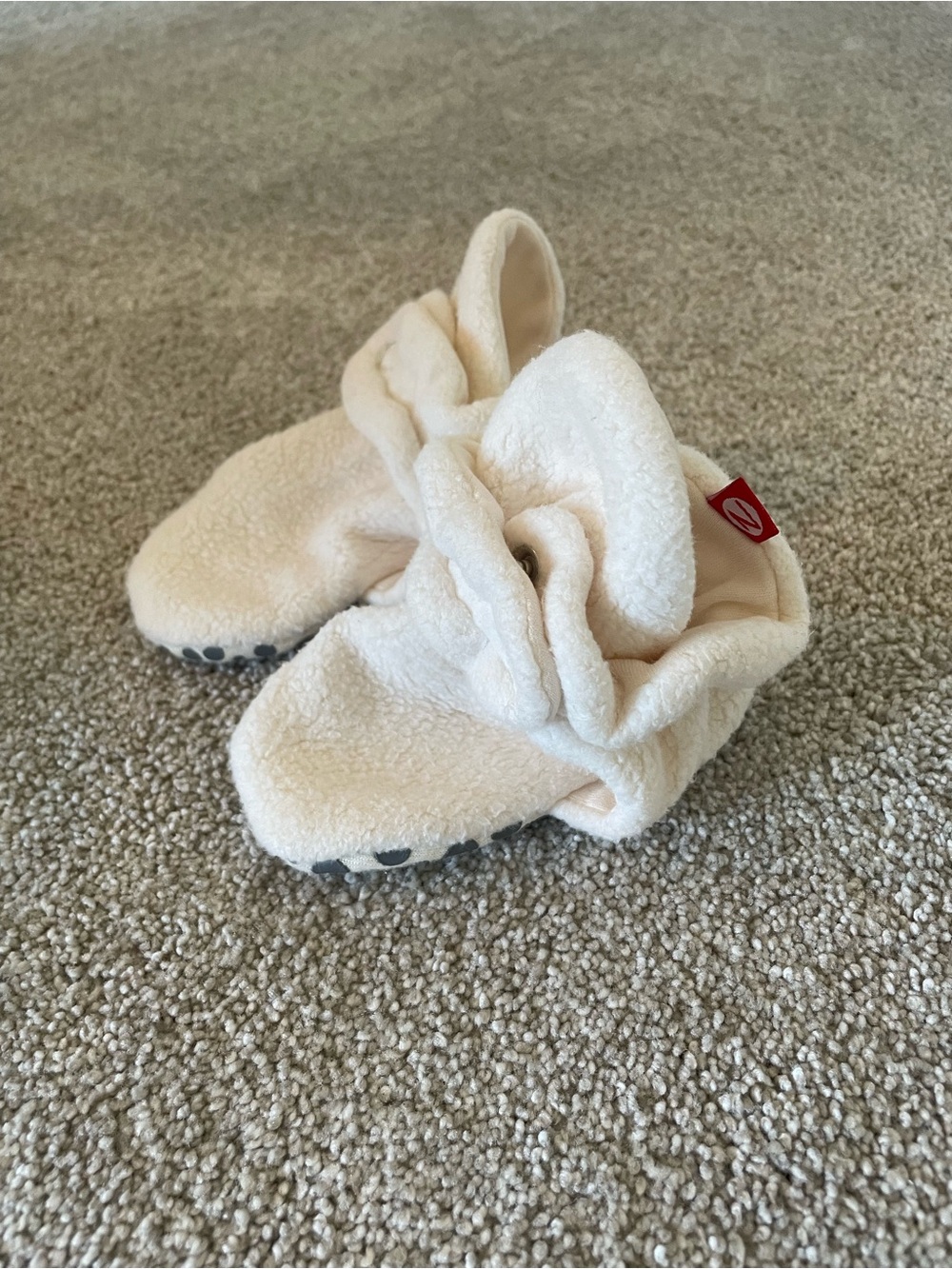 Cream Fleece Baby Slippers with Grip